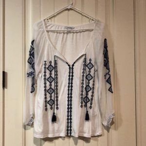 Lucky Brand long sleeve blue and white top